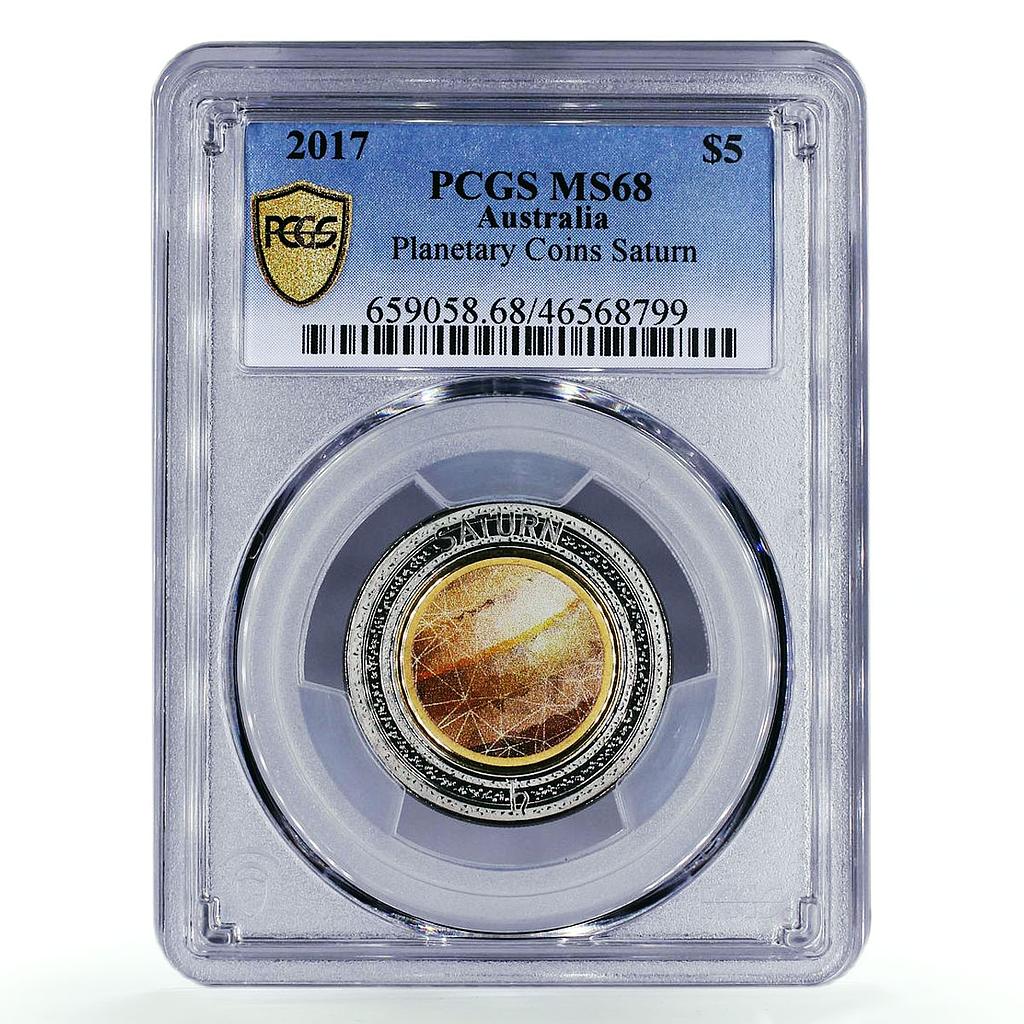 Australia 5 dollars Planetary Coin Saturn Space MS68 PCGS AlBronze coin 2017