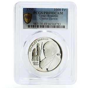 Congo 1000 francs English Naturalist Charles Darwin PR69 PCGS silver coin 1999