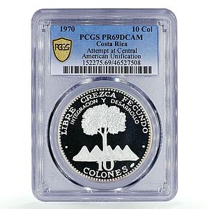 Costa Rica 10 colones Central American Unification Tree PR69 PCGS Ag coin 1970