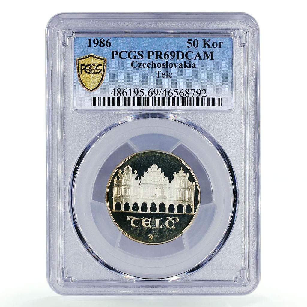 Czechoslovakia 50 korun Telc City Buildings Architecture PR69 PCGS Ag coin 1986