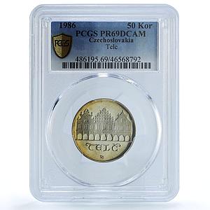 Czechoslovakia 50 korun Telc City Buildings Architecture PR69 PCGS Ag coin 1986