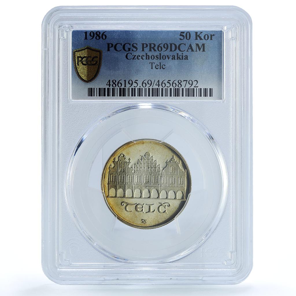 Czechoslovakia 50 korun Telc City Buildings Architecture PR69 PCGS Ag coin 1986