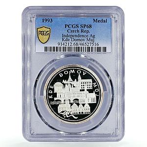 Czechoslovakia Independence Kde Domov Muj Architecture SP68 PCGS Ag medal 1993