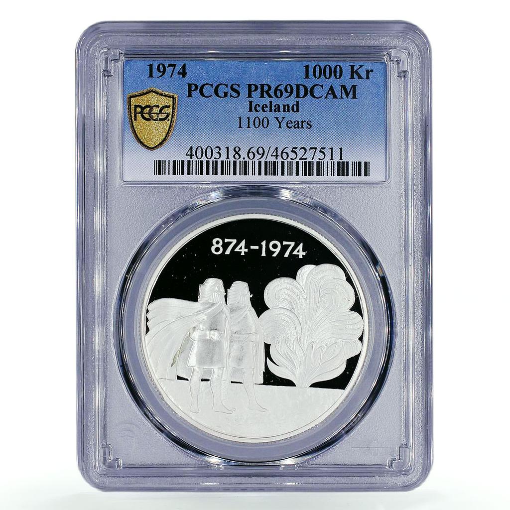 Iceland 1000 kronur 1100 Anniversary First Settlement PR69 PCGS silver coin 1974