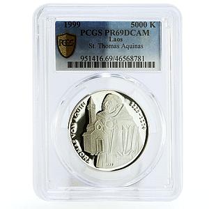 Laos 5000 kip St Thomas Aquinas Church Architecture PR69 PCGS silver coin 1999