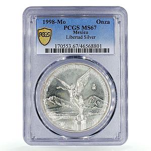 Mexico 1 onza Libertad Angel of Independence MS67 PCGS silver coin 1998