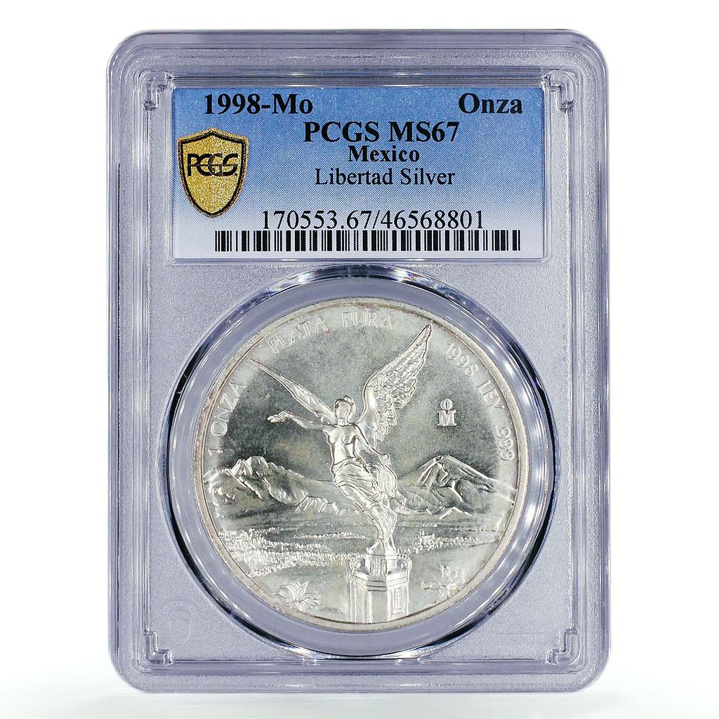 Mexico 1 onza Libertad Angel of Independence MS67 PCGS silver coin 1998
