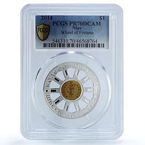 Niue 1 dollar Lucky Symbols Wheel of Fortune PR70 PCGS colored silver coin 2014
