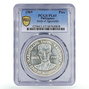 Philippines 1 piso Birth of Emilio Aguinaldo PL65 PCGS silver coin 1969