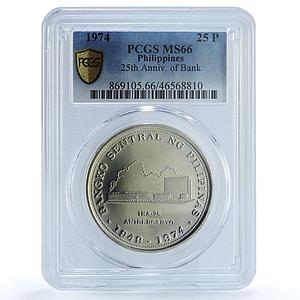 Philippines 25 piso 25th Anniversary of Central Bank MS66 PCGS silver coin 1974