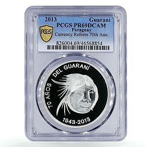 Paraguay 1 guarani 70 Years Currency Reform Indian PR69 PCGS silver coin 2013