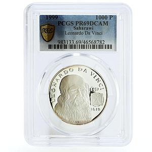 Saharawi 1000 pesetas Leonardo Da Vinci Vitruvian Man PR69 PCGS silver coin 1999