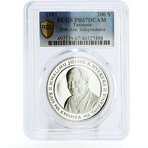 Tanzania 200 shillings Independence Julius Nyerere PR67 PCGS silver coin 1981