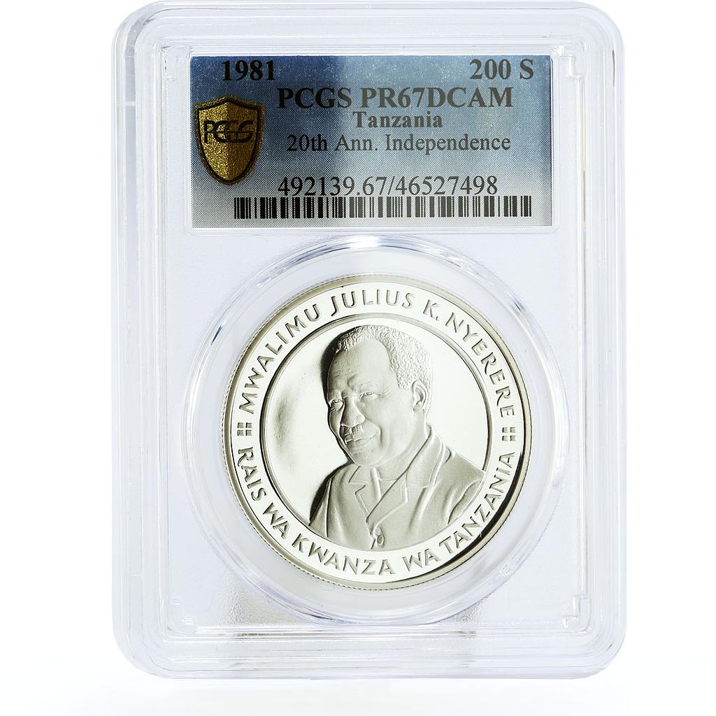 Tanzania 200 shillings Independence Julius Nyerere PR67 PCGS silver coin 1981