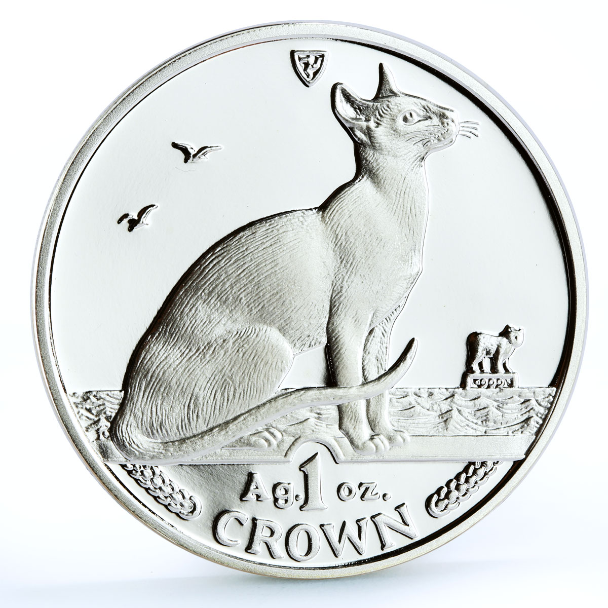 Isle of Man 1 crown Home Pets Siamese Cat Animals proof silver coin 1992