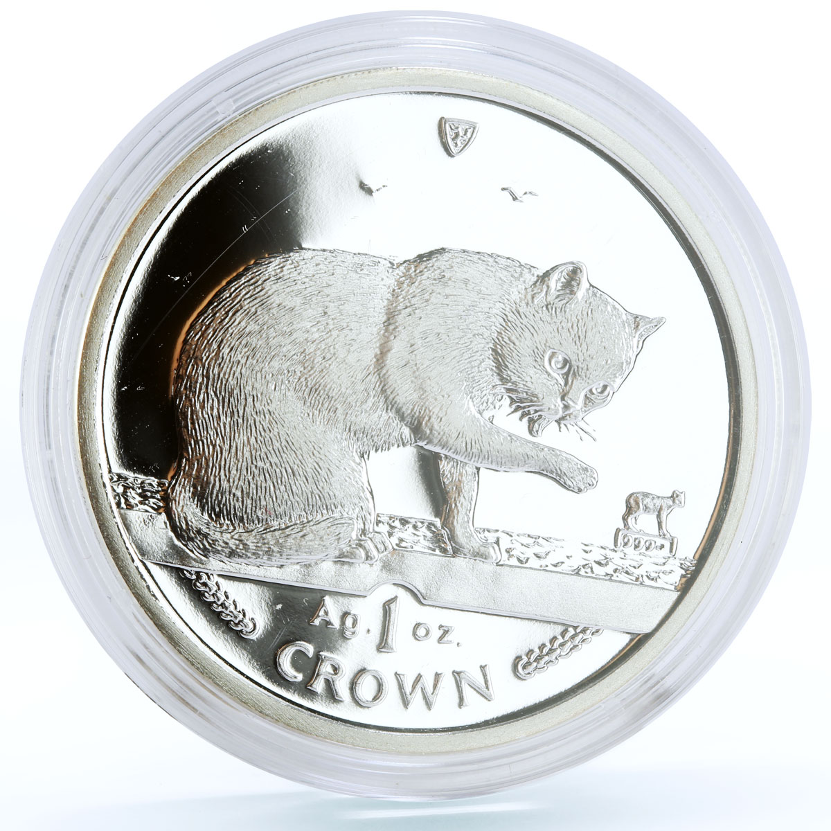 Isle of Man 1 crown Home Pets British Blue Cat Animals proof silver coin 1999