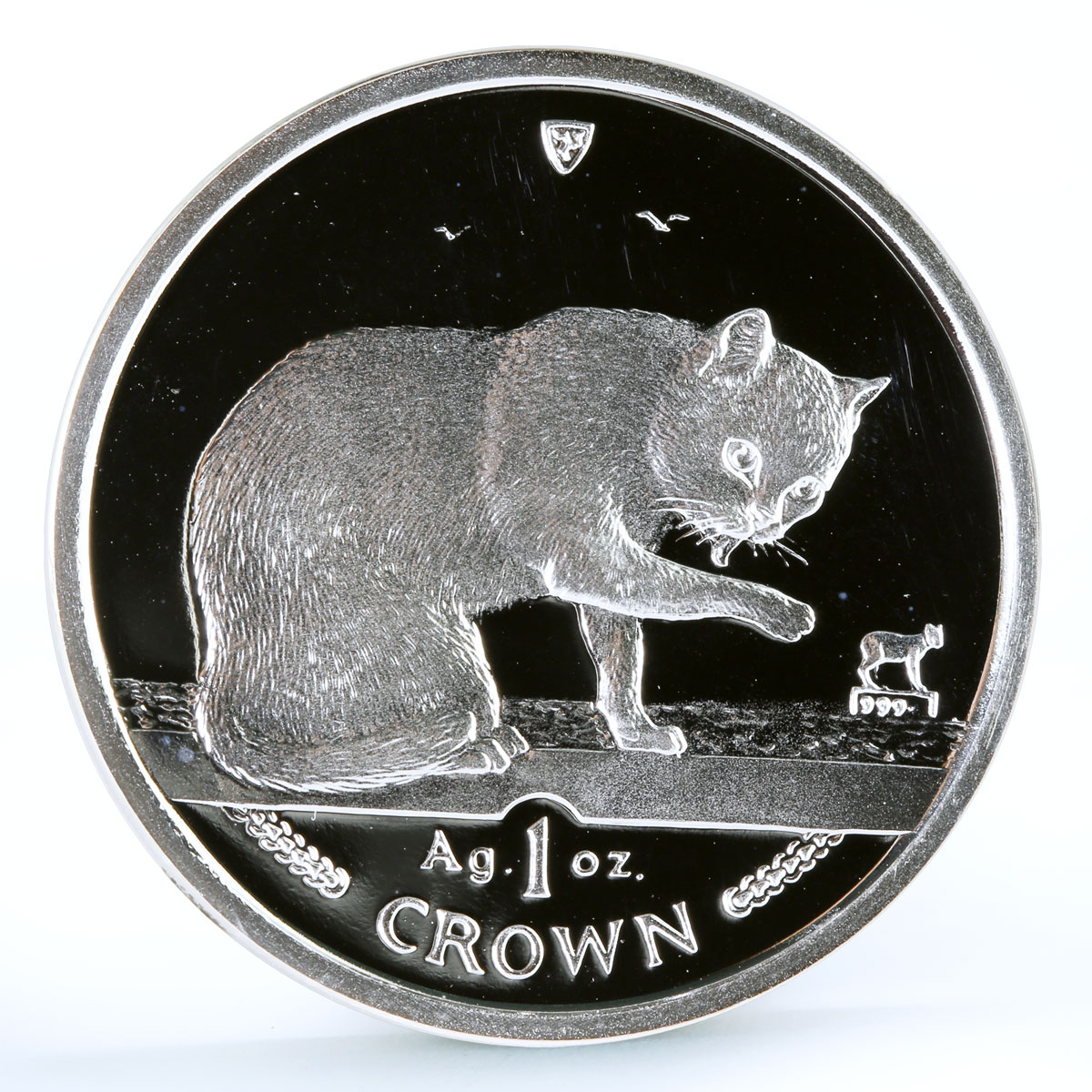 Isle of Man 1 crown Home Pets British Blue Cat Animals proof silver coin 1999