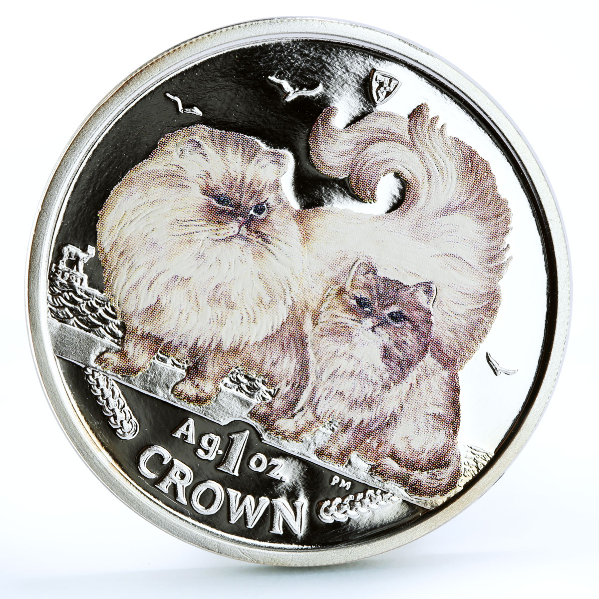 Isle of Man 1 crown Home Pets Two Chinchilla Cats Animals proof silver coin 2009