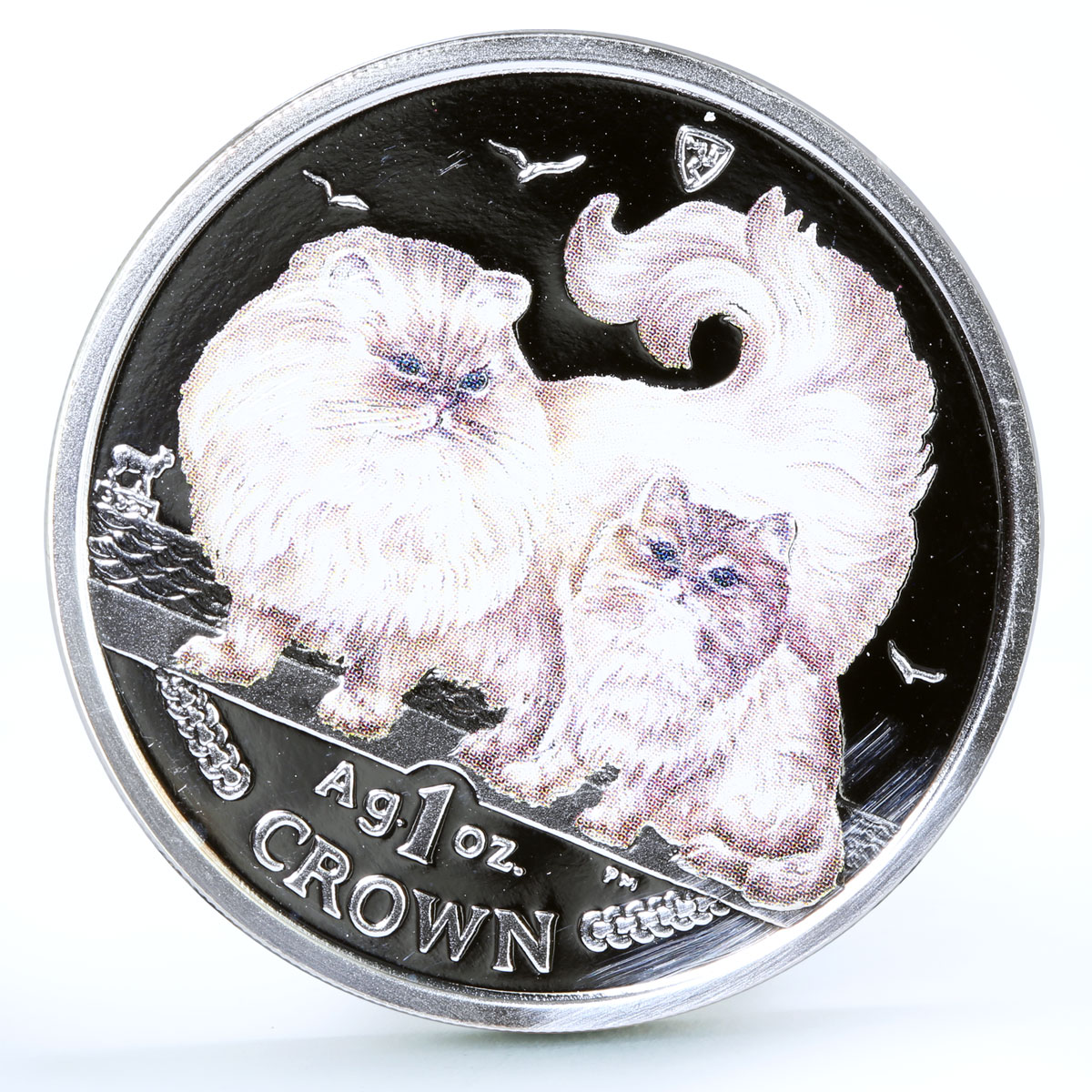 Isle of Man 1 crown Home Pets Two Chinchilla Cats Animals proof silver coin 2009