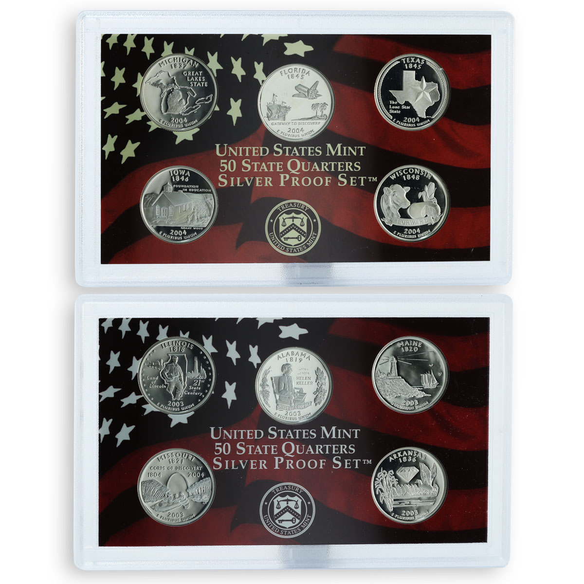 USA 25 cents a set of 56 coins States and Territories silver 1999 - 2009