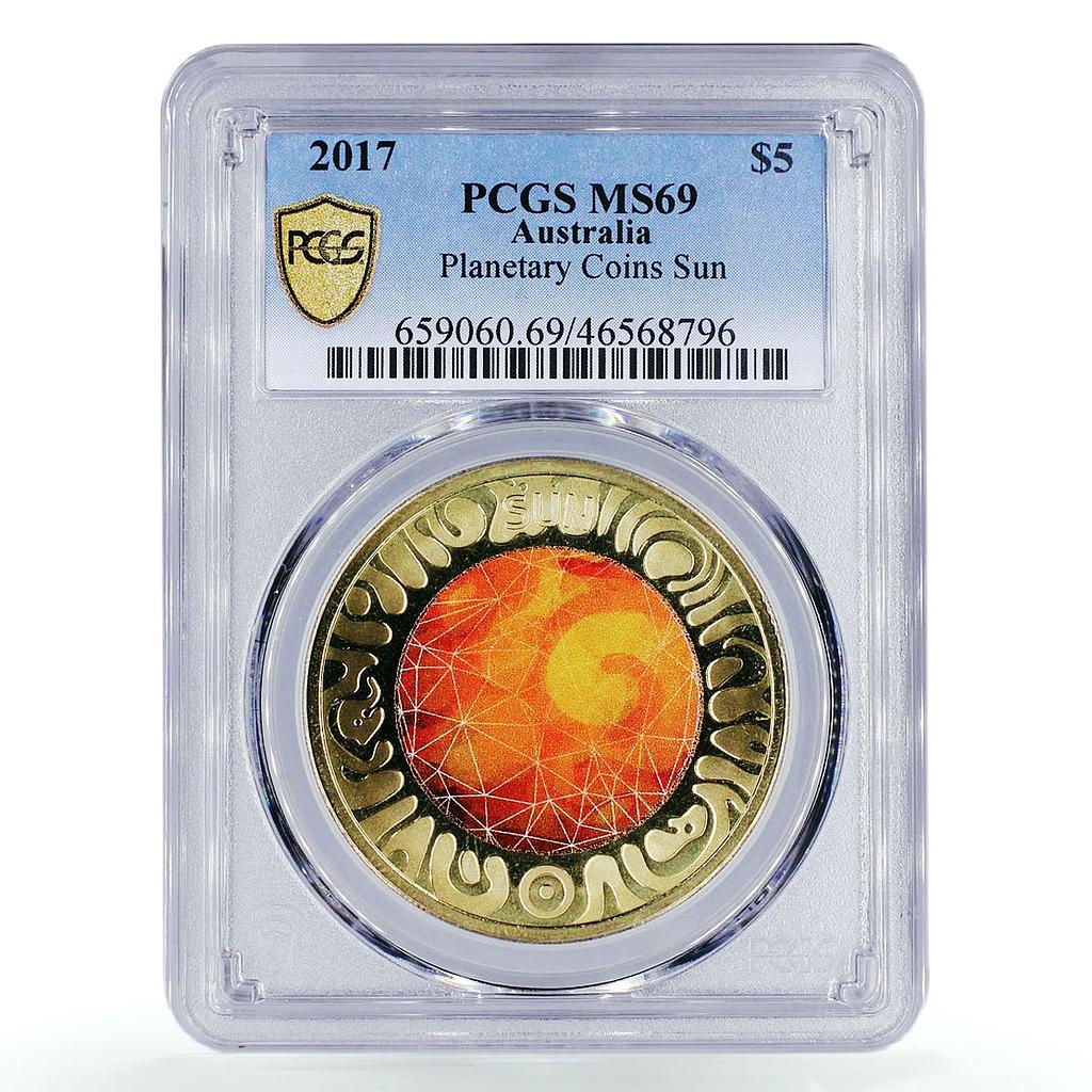 Australia 5 dollars Planetary Coin Sun Space Galaxy MS69 PCGS AlBronze coin 2017