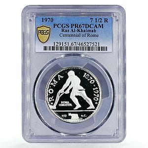 Ras al-Khaimah 7 1/2 riyals Rome City Plowing Man PR67 PCGS silver coin 1970