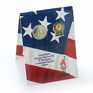 USA Blister Coin and Pin Half Dollar Olympic Games Basketball Atlanta Sport 1995