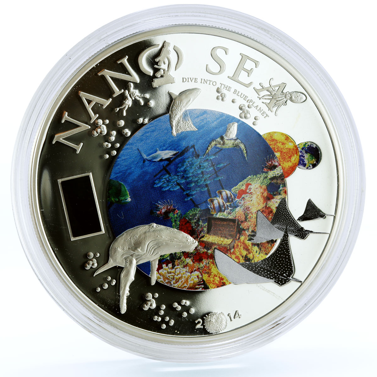 Cook Islands 10 dollars Marine Life Nano Sea Whale Turtle Fauna silver coin 2014