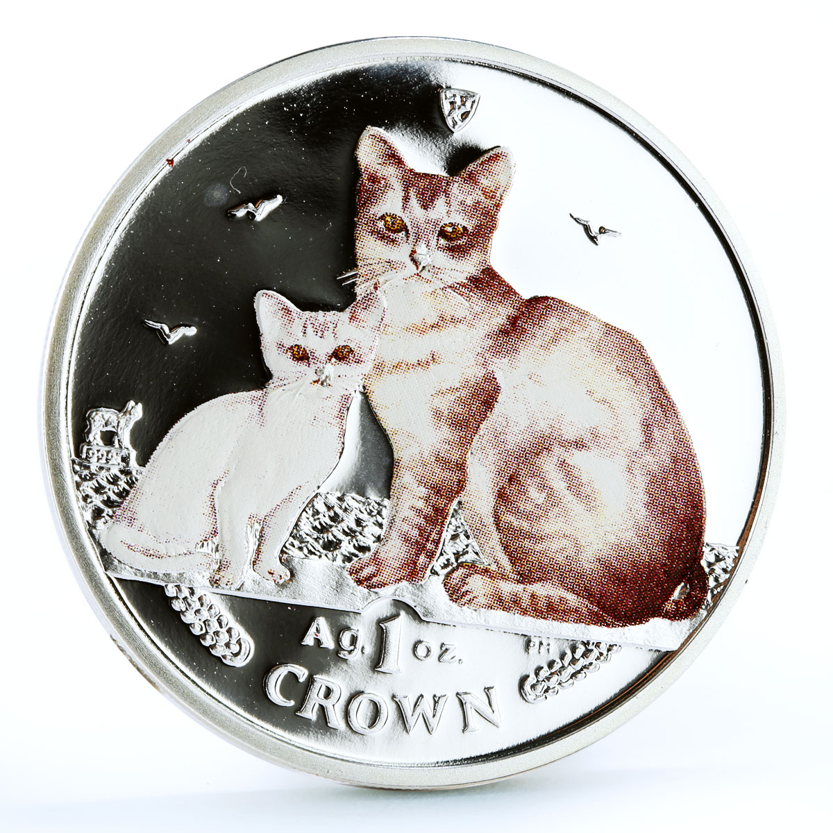 Isle of Man 1 crown Home Pets Two Burmilla Cats Animas colored silver coin 2008