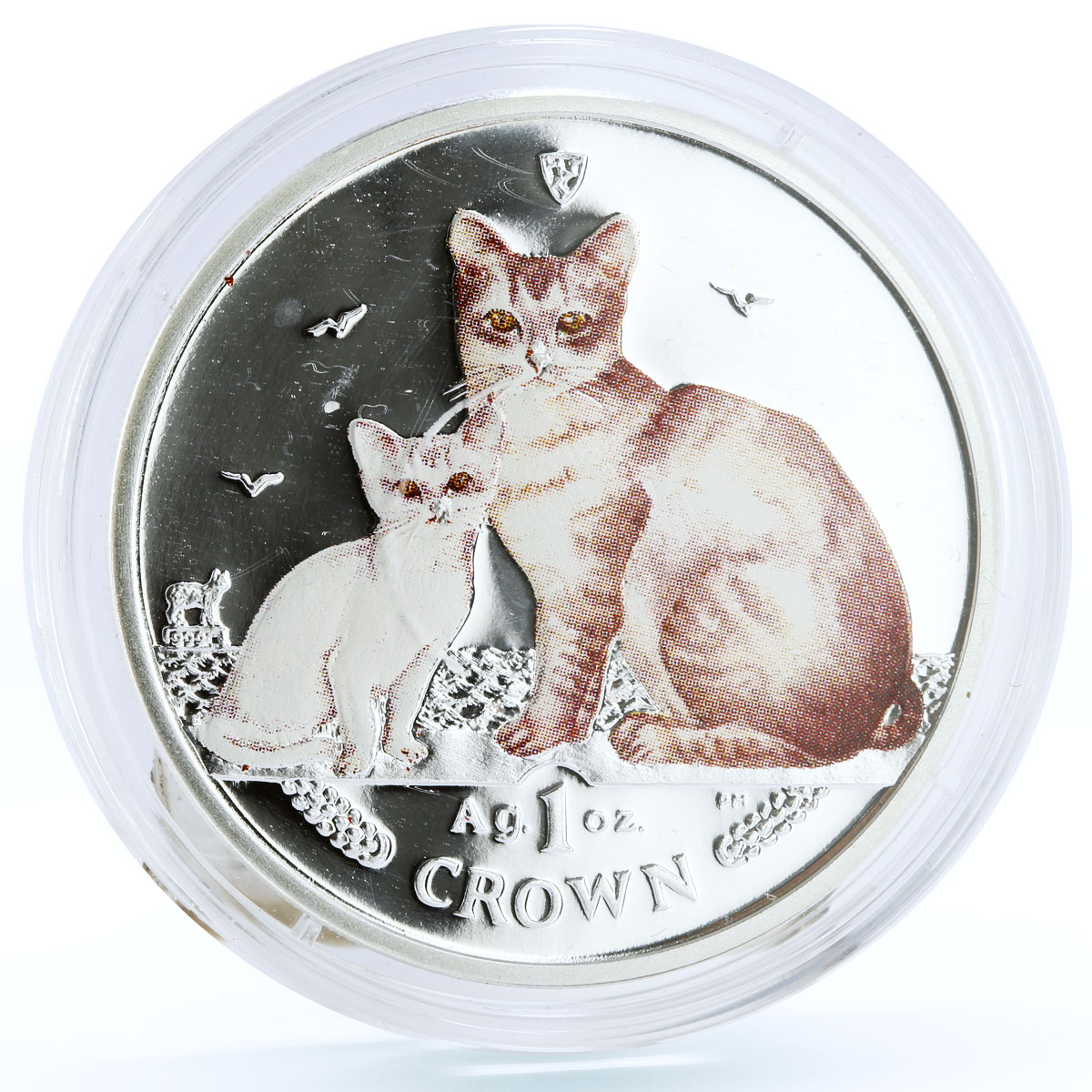 Isle of Man 1 crown Home Pets Two Burmilla Cats Animas colored silver coin 2008