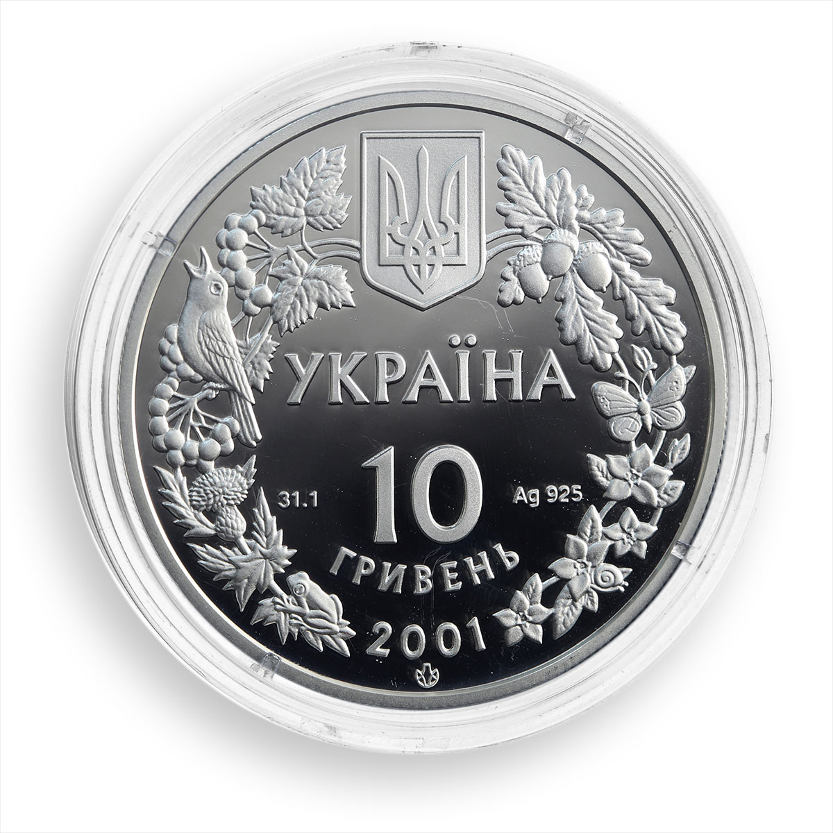 Ukraine 10 hryvnia Polish Larch Carpathians Forests Flora Fauna silver coin 2001