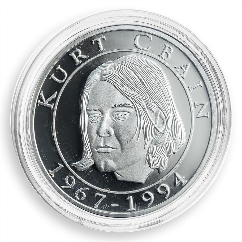 USA Kurt Cobain RIP 1967-1994 Nirvana band grunge rock music silver plated token
