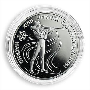 Ukraine 10 hryvnia18 Winter Olympic Games Nagano Biathlon Sport silver coin 1998