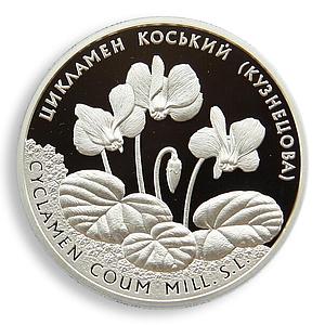 Ukraine 10 hryvnia Cyclamen Coum Flowers Red Book Flora silver proof coin 2014