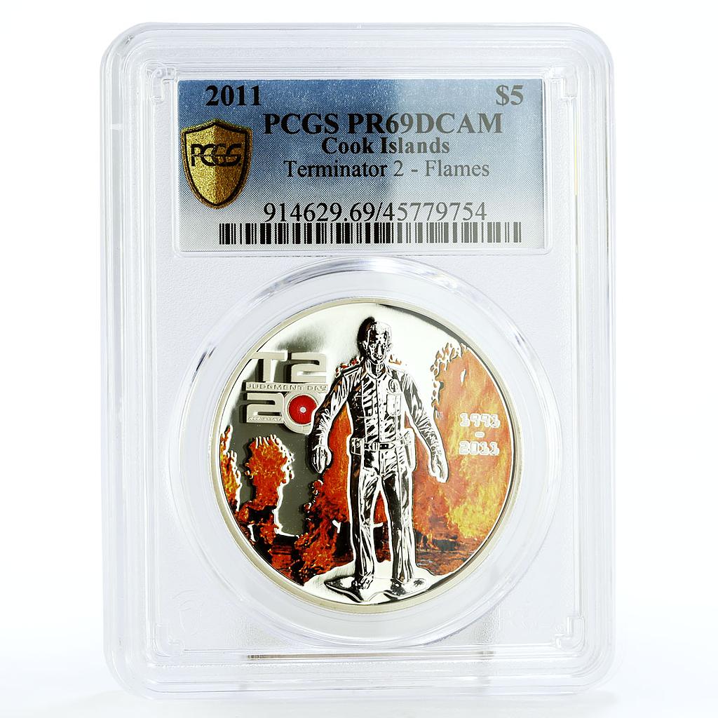 Cook Islands 5 dollars Famous Films Terminator Flames PR69 PCGS silver coin 2011
