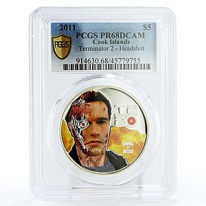 Cook Islands 5 dollars Famous Films Terminator Headshot PR68 PCGS Ag coin 2011