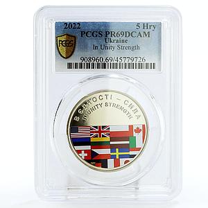 Ukraine 5 hryvnia In Unity Strength Countries Flags PR69 PCGS CuNi coin 2022