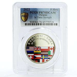 Ukraine 5 hryvnia In Unity Strength Countries Flags PR70 PCGS CuNi coin 2022