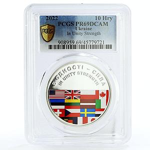 Ukraine 10 hryvnia In Unity Strength Countries Flags PR69 PCGS silver coin 2022