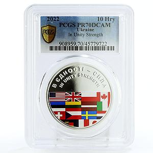 Ukraine 10 hryvnia In Unity Strength Countries Flags PR70 PCGS silver coin 2022