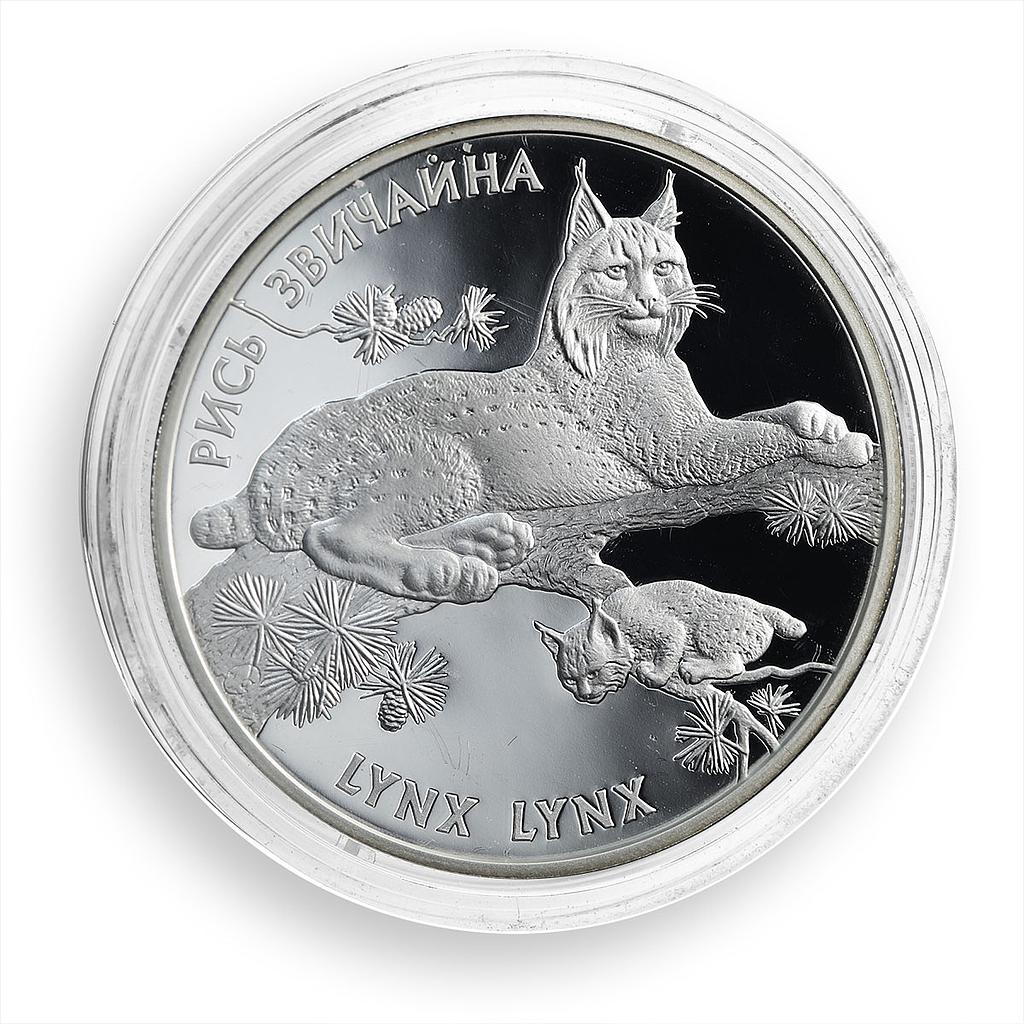 Ukraine 10 hryvnia Lynx Carpathians Animal Wildlife Fauna silver proof coin 2001