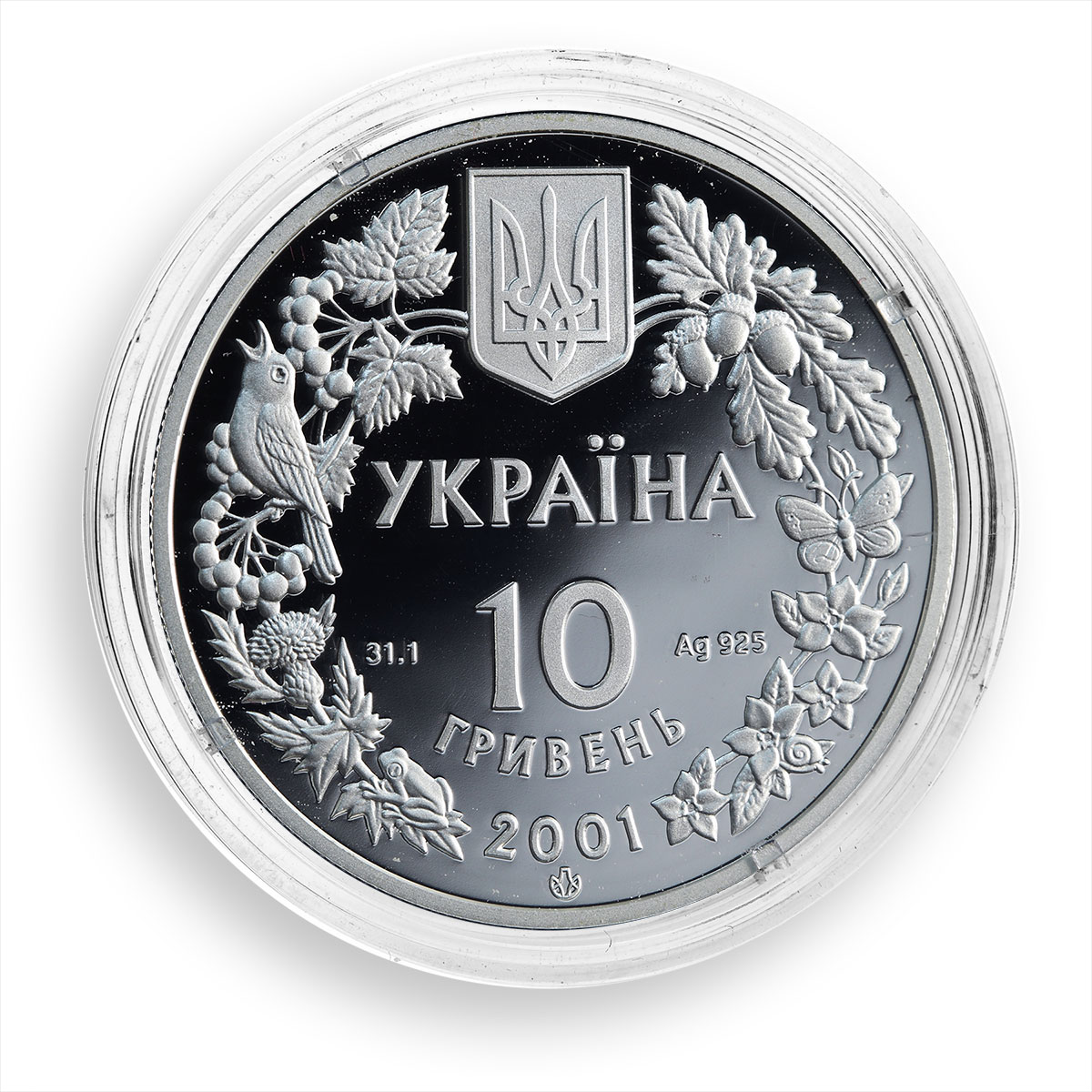 Ukraine 10 hryvnia Lynx Carpathians Animal Wildlife Fauna silver proof coin 2001