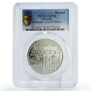 Ukraine City of Heroes Kherson Buildings Architecture SP70 PCGS Ni medal 2022