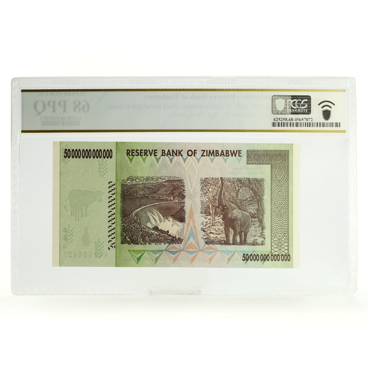 ZIMBABWE 50 TRILLION DOLLARS BANKNOTE CURRENCY PPQ68 PCGS UNCIRCULATED 2008