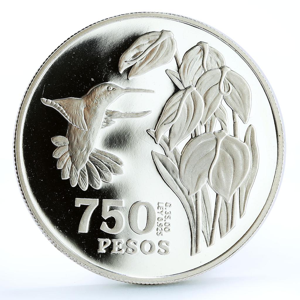 Colombia 750 pesos Endangered Wildlife Colibri Bird Fauna proof silver coin 1978