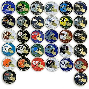 USA, Set of 32 tokens, Rugby, NFL, American football, sport, power, helmet color