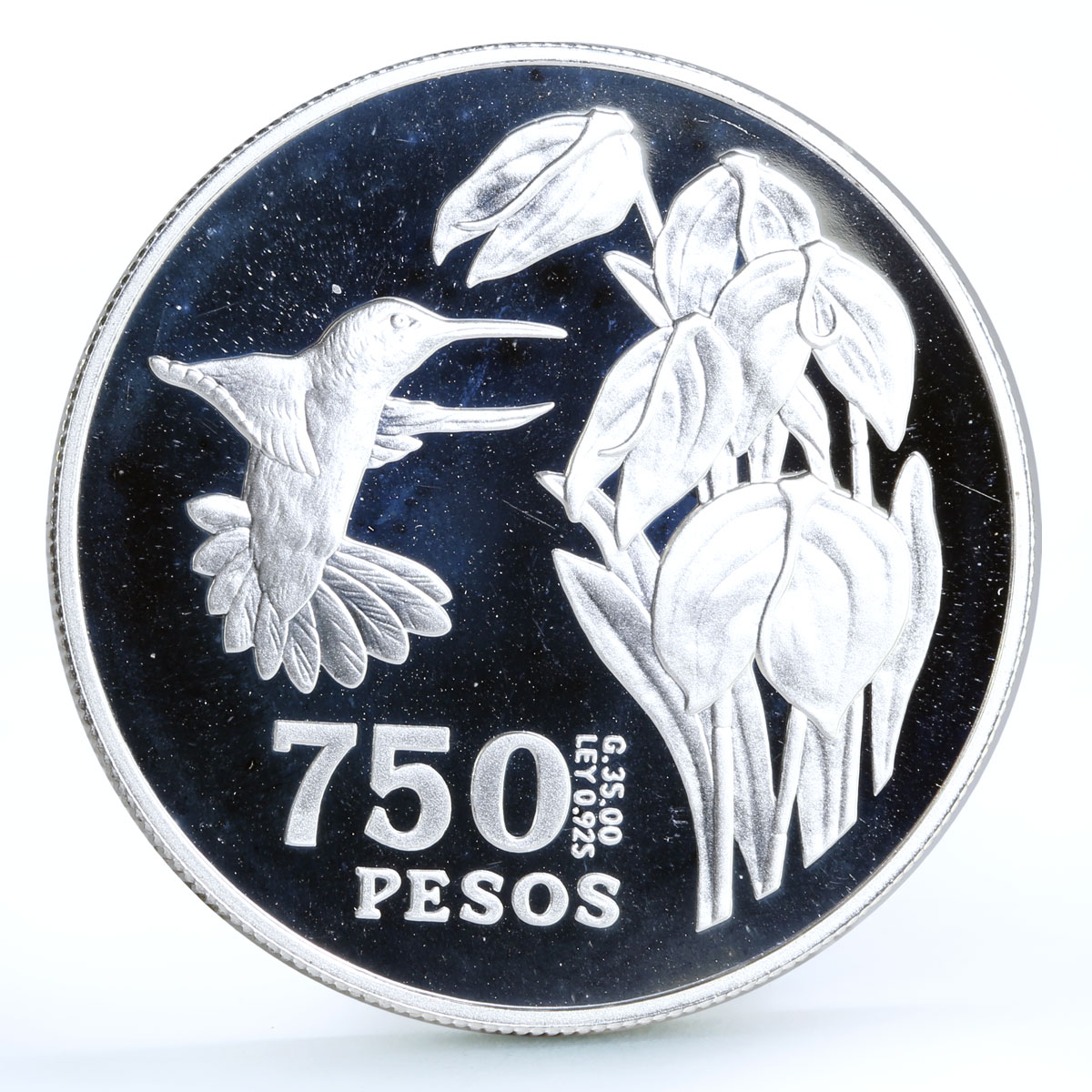 Colombia 750 pesos Endangered Wildlife Colibri Bird Fauna proof silver coin 1978