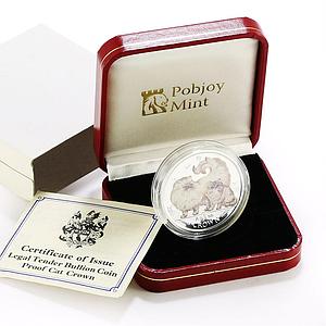 Isle of Man 1 crown Home Pets Two Chinchilla Cats Animals proof silver coin 2009