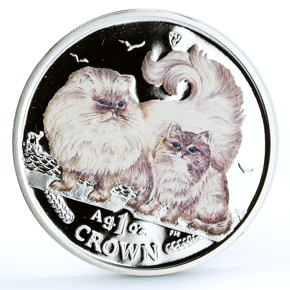 Isle of Man 1 crown Home Pets Two Chinchilla Cats Animals proof silver coin 2009