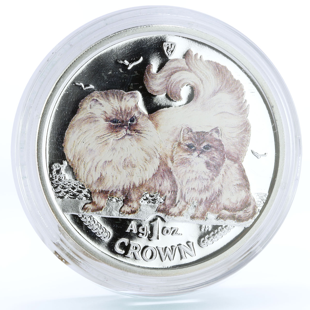 Isle of Man 1 crown Home Pets Two Chinchilla Cats Animals proof silver coin 2009